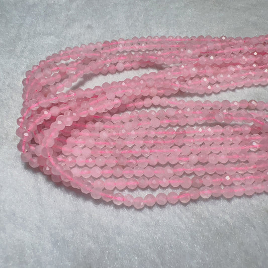 4Mm Natural Faceted Madagascar Rose Quartz Bead Strands For Diy Jewelry Project