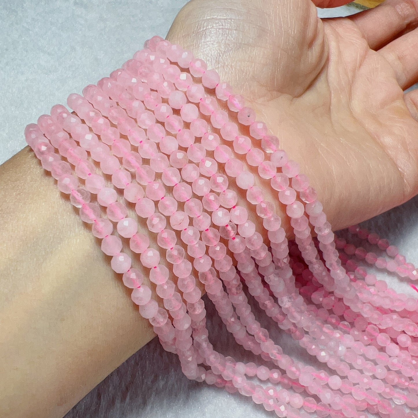 4Mm Natural Faceted Madagascar Rose Quartz Bead Strands For Diy Jewelry Project