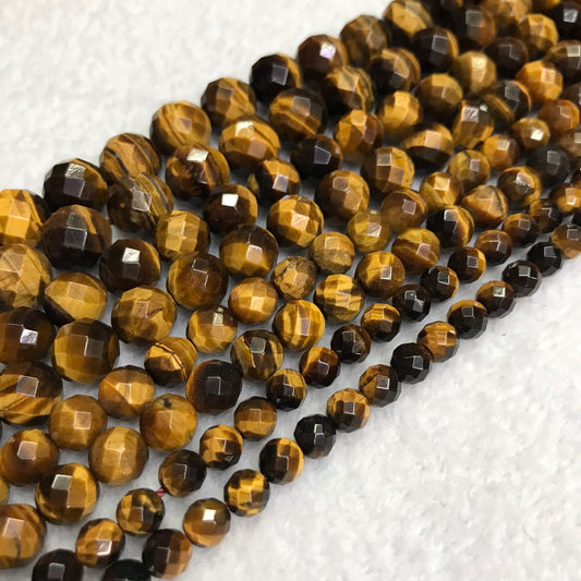 Natural Brown Tiger Eye Gemstone Beads | 6-12Mm 64 Cut Faceted Round | Diy Jewelry Making Supplies | Bracelet Necklace Crafting Strand