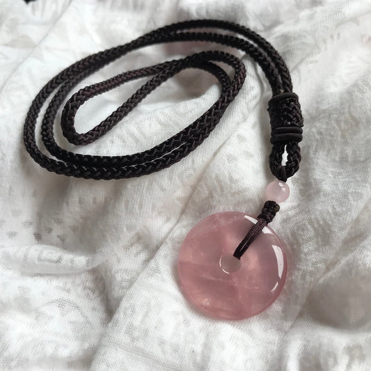 High-Quality Handmade Rose Quartz Amulet Pendant Necklace | Healing Crystal Heart Chakra Jewelry
