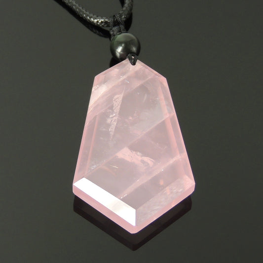 Rose Quartz Protection Shield Necklace | Men Women Jewelry | Heart Chakra Healing | Handmade With Rainow Obsidian Bead Adjustable