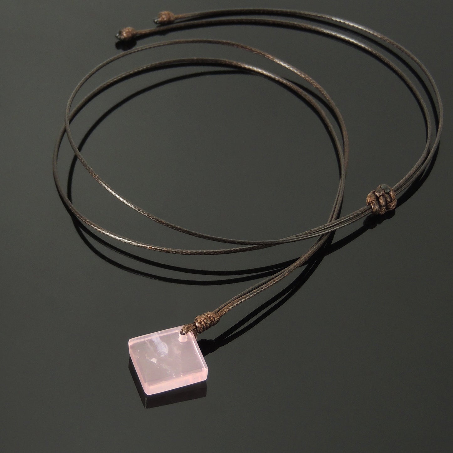 Rose Quartz Diamond Shape Pendant Necklace | Heart Chakra Healing | Best Handmade Christmas Gift For Women | Jewelry Adjustable Rope