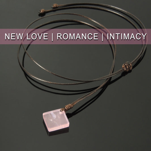Rose Quartz Diamond Shape Pendant Necklace | Heart Chakra Healing | Best Handmade Christmas Gift For Women | Jewelry Adjustable Rope