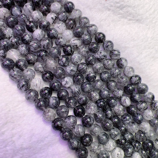 8Mm Natural Black Tourmalated Quartz Bead Strands Natural Crystal For Diy Jewelry Project