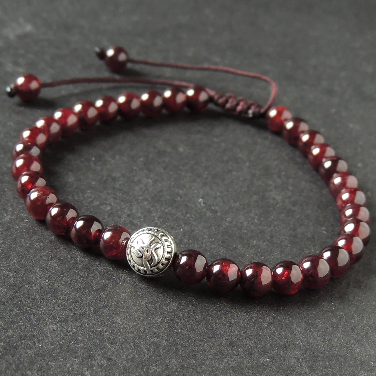 Protection Red Garnet Bracelet Braided With Tibetan Silver Pingan Bead For Men & Women Handmade Protection Positivity Jewelry For Base Chakra