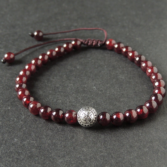 Protection Red Garnet Bracelet Braided With Tibetan Silver Pingan Bead For Men & Women Handmade Protection Positivity Jewelry For Base Chakra