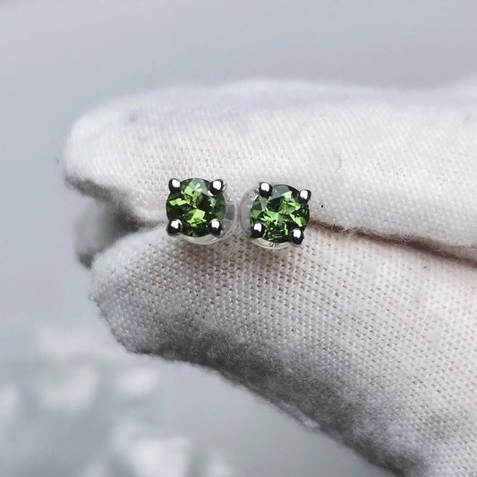 4Mm Gem-Grade Round Cut Moldavite Earrings | Premium Green Healing Stone For Heart Chakra Energy
