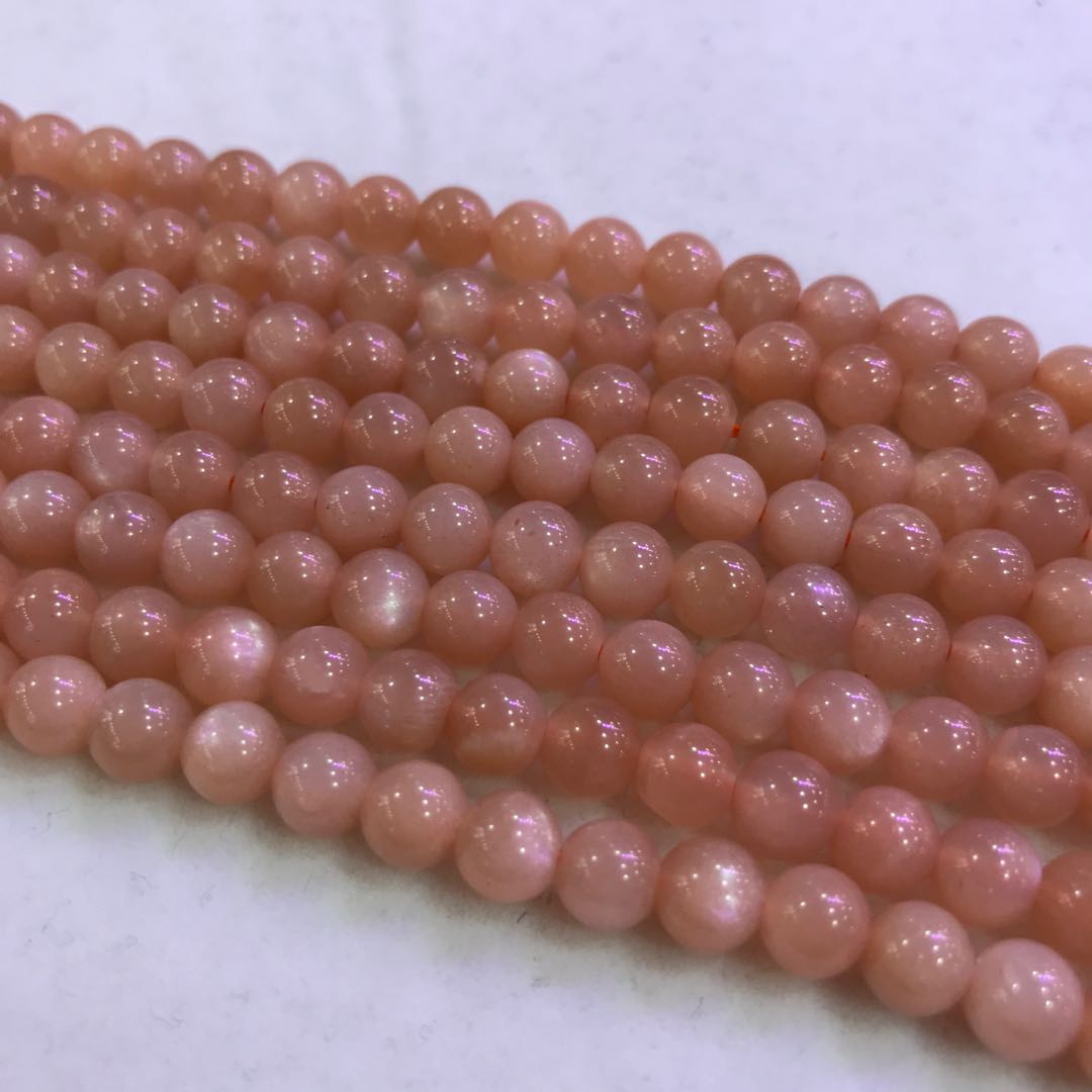 6Mm Natural Best Flash Peach Moonstone Round Bead Strands For Diy Jewelry Project