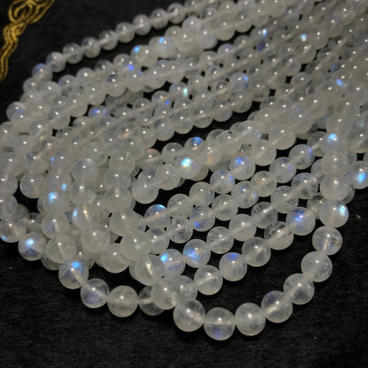 6Mm High Quality Natural Blue Rainbow Moonstone Round Bead Strands Jewelry Findings Supplies