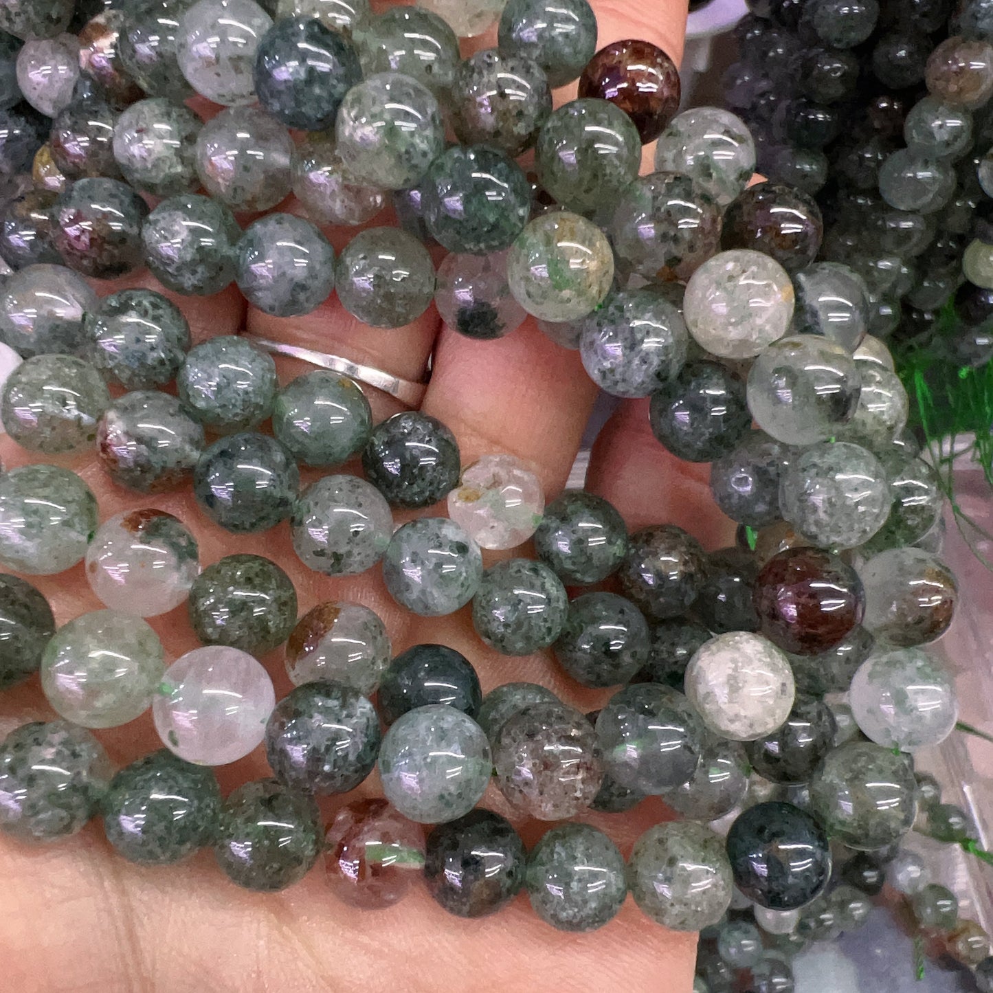 8Mm Natural Assorted Phantom Quartz Round Bead Strands For Diy Jewelry Project
