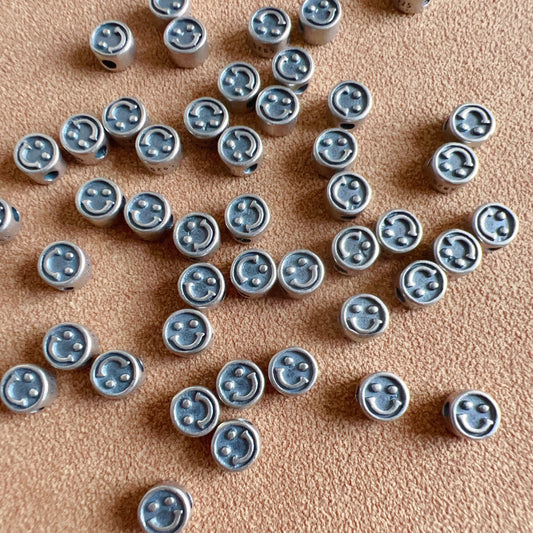 10 Pcs 925 Sterling Silver Double-Sided Smiling Face Beads Handmade Diy Jewelry Making Supply