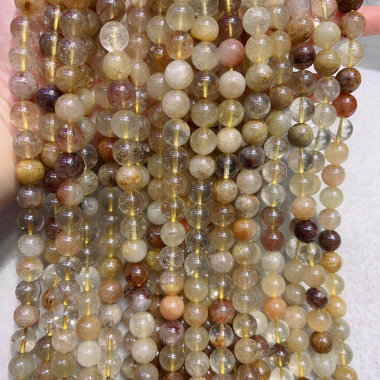 10Mm Natural Assorted Rutilated Quartz Round Beads Strands For Diy Jewelry Projects
