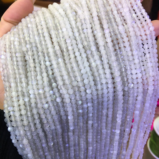 3.5Mm Natural Faceted White Moonstone Round Bead Strands For Diy Jewelry Projects