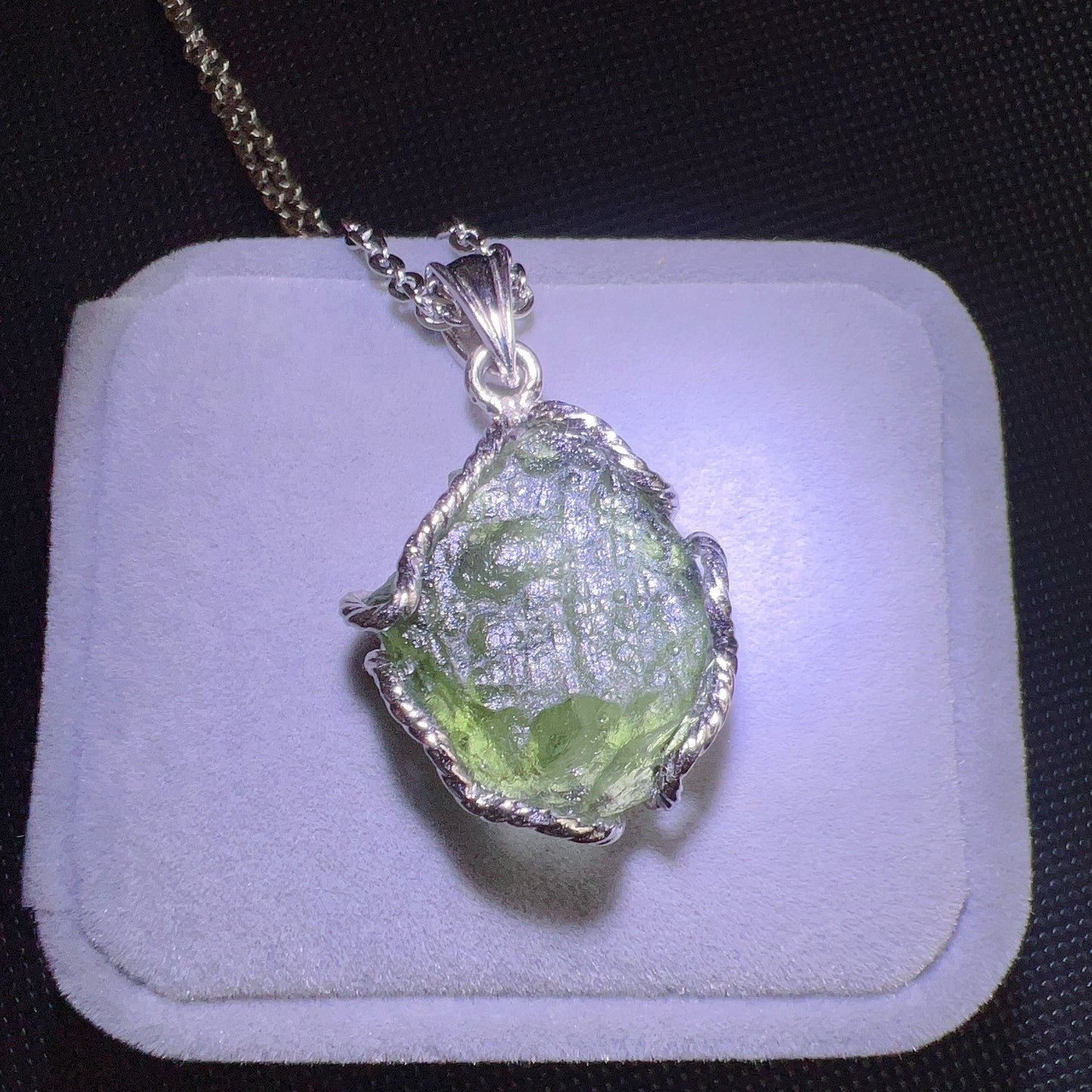 6.9G Natural Czech Moldavite Raw Stone Pendant Necklace | Top-Quality Green | Rare High-Vibration Heart Chakra Healing Stone