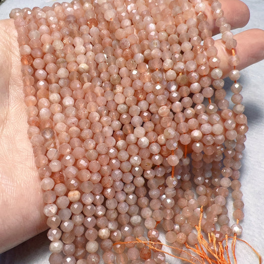 4Mm Natural Faceted Peach Moonstone Bead Strands For Diy Jewelry Project