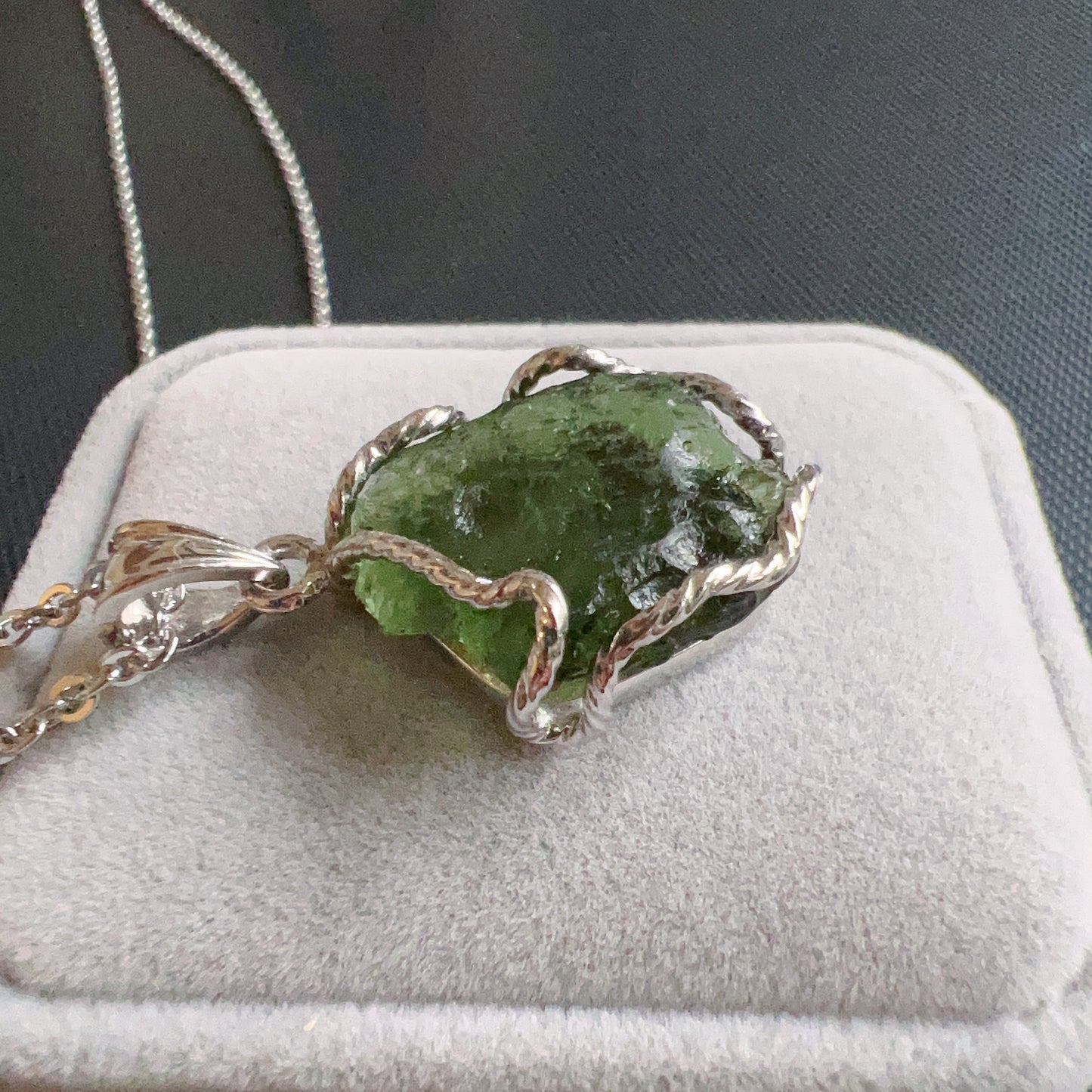 6.9G Natural Czech Moldavite Raw Stone Pendant Necklace | Top-Quality Green | Rare High-Vibration Heart Chakra Healing Stone
