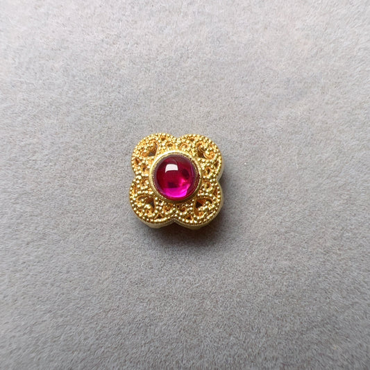 18K Yellow Gold Four-Leaf Clover Bead Charms With Cubic Zirconia Stone For Diy Jewelry Projects