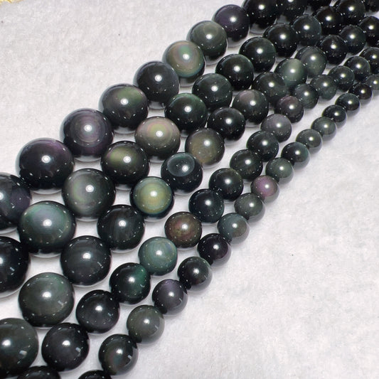 Top Grade Rainbow Obsidian Round Bead Strands (8-16Mm) – Protection Stone For Diy Jewelry Projects And Crafting
