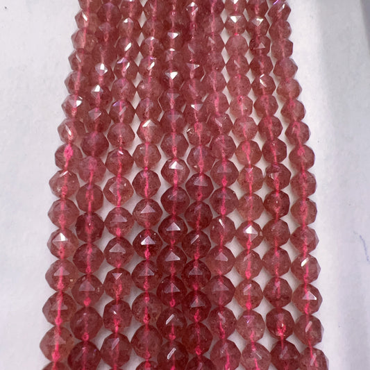 9.5Mm High-Quality Natural Strawberry Quartz Diamond Cut Faceted Bead Strands Jewelry Findings Supplies