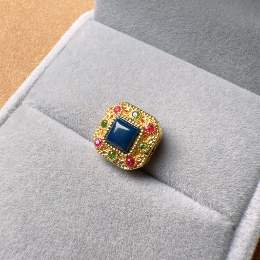 18K Yellow Gold Square Shape Bead Charm Setting With Blue Amber For Diy Jewelry Projects