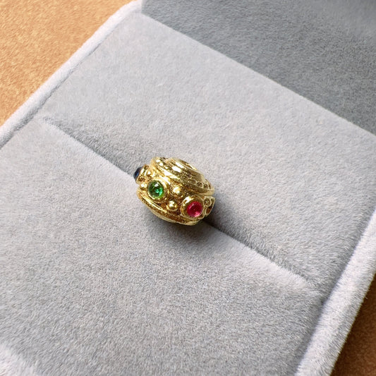 18K Yellow Gold Wheel Bead Charms With Colorful Cubic Zirconia Stones Settings For Diy Jewelry Projects