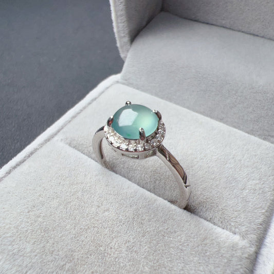 Natural Rare Blue-Green Jadeite Ring Handmade With 925 Sterling Silver | One Of A Kind Fashion Jewelry