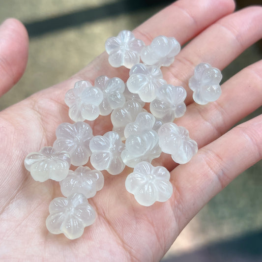 Natural White Chalcedony Sakura Flower Charms Diy Jewelry Project