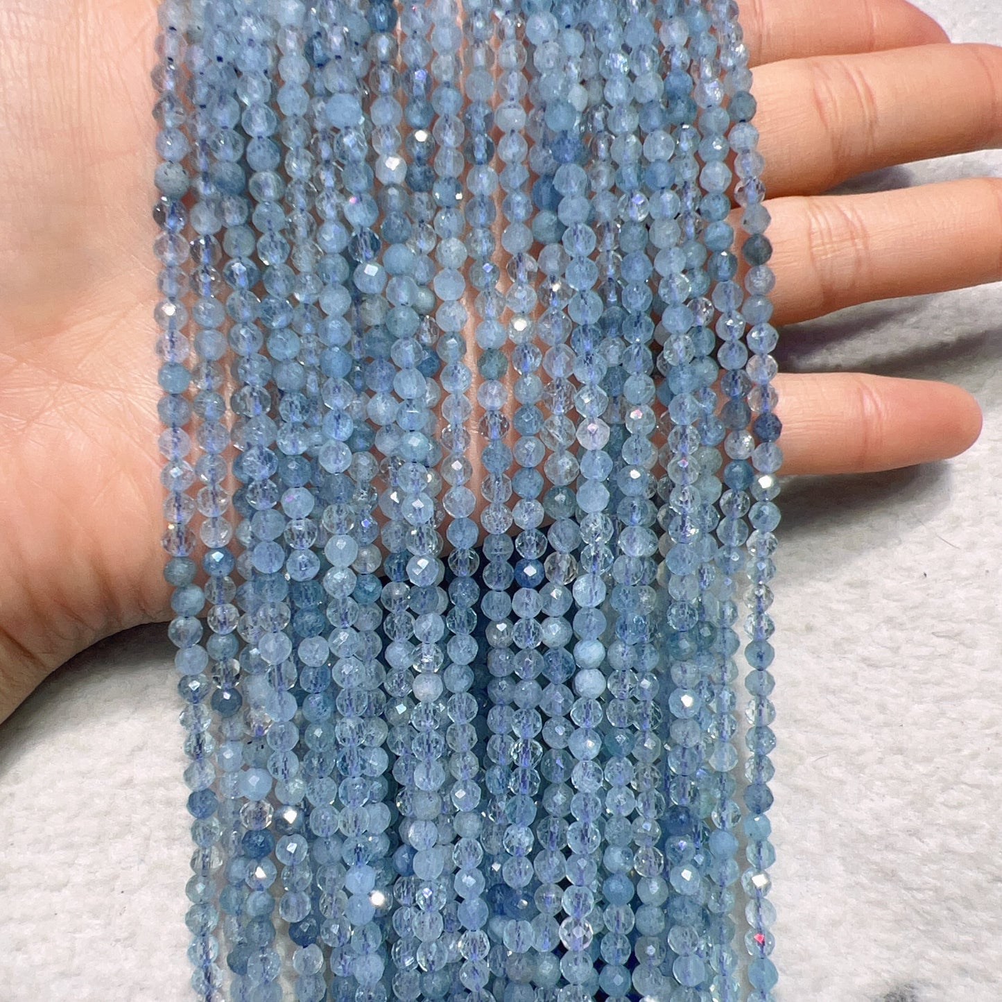 4Mm Natural High-Quality Faceted Aquamarine Bead Strands For Diy Jewelry Projects