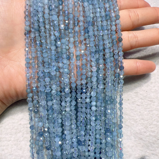 4Mm Natural High-Quality Faceted Aquamarine Bead Strands For Diy Jewelry Projects