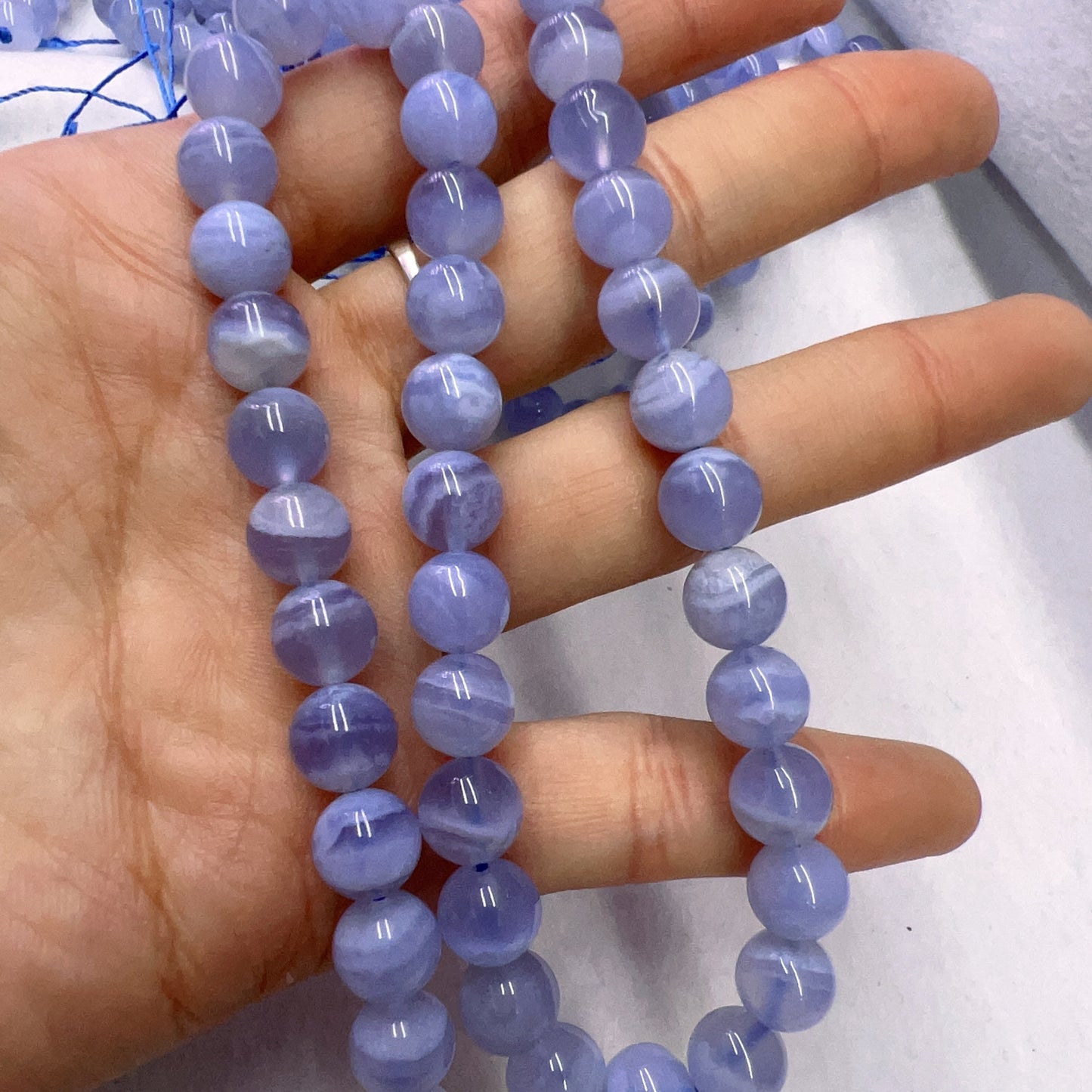 8.5Mm High Quality Natural Blue Lace Agate Round Bead Strands Jewelry Findings Supplies