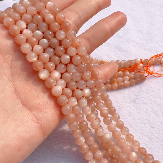 6Mm Natural Best Flash Peach Moonstone Round Bead Strands For Diy Jewelry Project