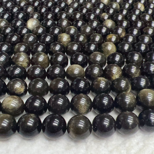 6-12Mm High-Quality Golden Sheen Obsidian Round Bead Strands For Diy Jewelry Project