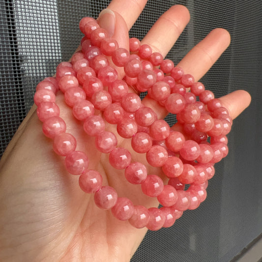 Natural Rhodochrosite Healing Crystal Bracelet | 7.3Mm Heart Chakra Reiki Jewelry For Relationship And Marriage Improvement