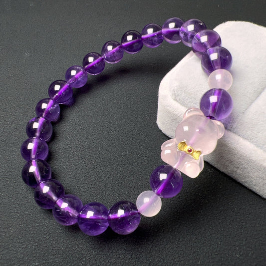 Natural Amethyst Healing Bracelet With Gummy Bear Charm | Custom Crown Chakra Jewelry For Energy Healing And Wellness