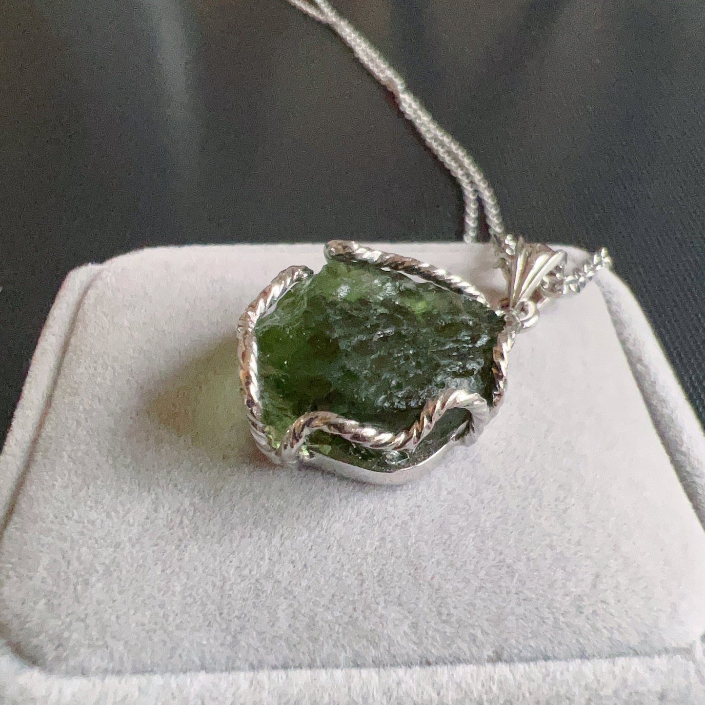 6.9G Natural Czech Moldavite Raw Stone Pendant Necklace | Top-Quality Green | Rare High-Vibration Heart Chakra Healing Stone