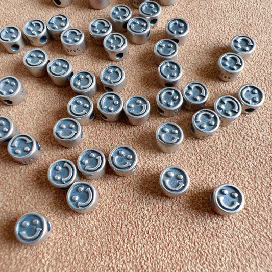 10 Pcs 925 Sterling Silver Double-Sided Smiling Face Beads Handmade Diy Jewelry Making Supply
