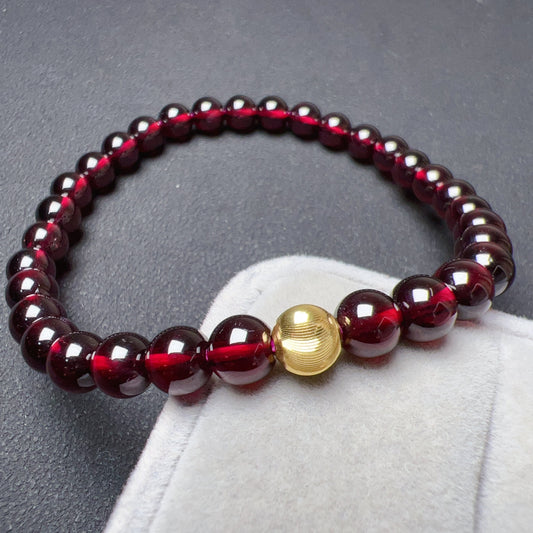 Red Garnet Protection Bracelet With 18K Yellow Gold | Root Chakra Healing & Energy Jewelry For Men And Women