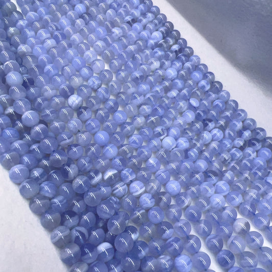 8.5Mm High Quality Natural Blue Lace Agate Round Bead Strands Jewelry Findings Supplies