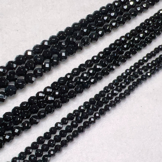3Mm 4Mm 5Mm Heated Black Onyx Faceted Round Bead Strands For Diy Jewelry Project