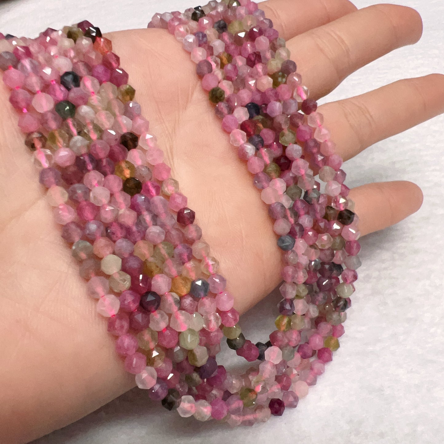4Mm Best Quality In Strand Natural Rainbow Tourmaline Faceted Beads For Diy Jewelry Project