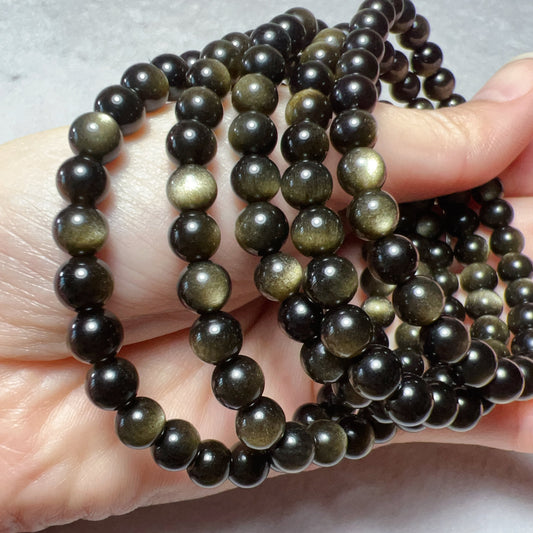 6Mm Top Grade Golden Sheen Obsidian Round Bead Bracelets For Diy Jewelry Project