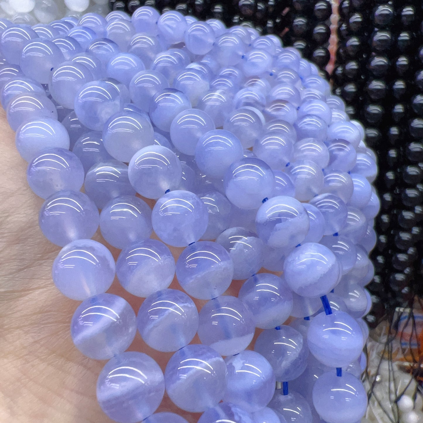 8.5Mm High Quality Natural Blue Lace Agate Round Bead Strands Jewelry Findings Supplies