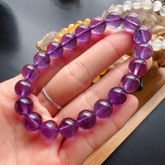 10Mm Natural Amethyst Healing Crystal Bracelet | Crown Third Eye Chakra Reiki Healing | Uplift Brainwork