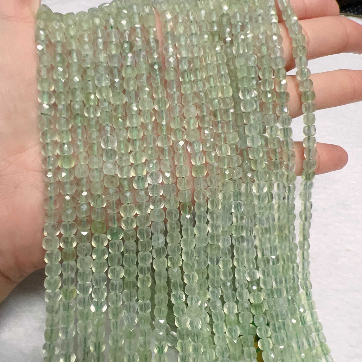 4X4Mm High-Quality Natural Prehnite Faceted Square Bead Strands For Diy Jewelry Project