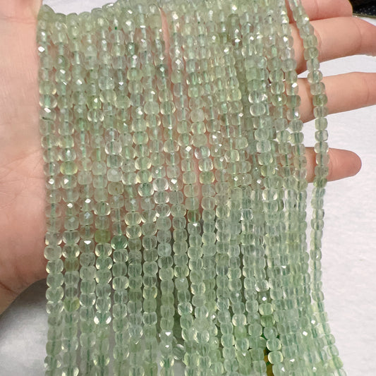 4X4Mm High-Quality Natural Prehnite Faceted Square Bead Strands For Diy Jewelry Project