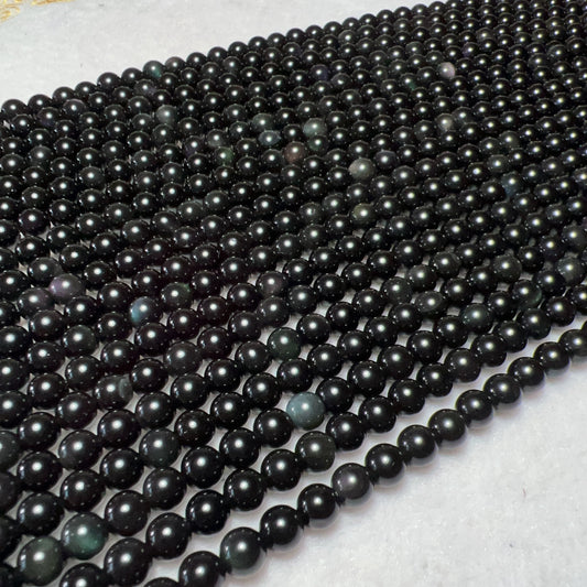 6Mm Natural Rainbow Sheen Obsidian Round Bead Strands Diy Jewelry Project