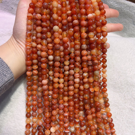 8Mm Natural Orange-Red Botswana Agate Round Beads Strands For Diy Jewelry Projects