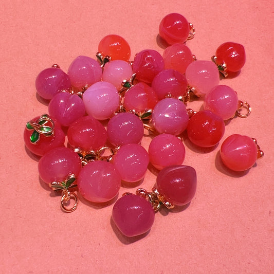 Natural Yanyuan Agate Peaches Pendants With 18K Yellow Gold Plated For Diy Jewelry Project
