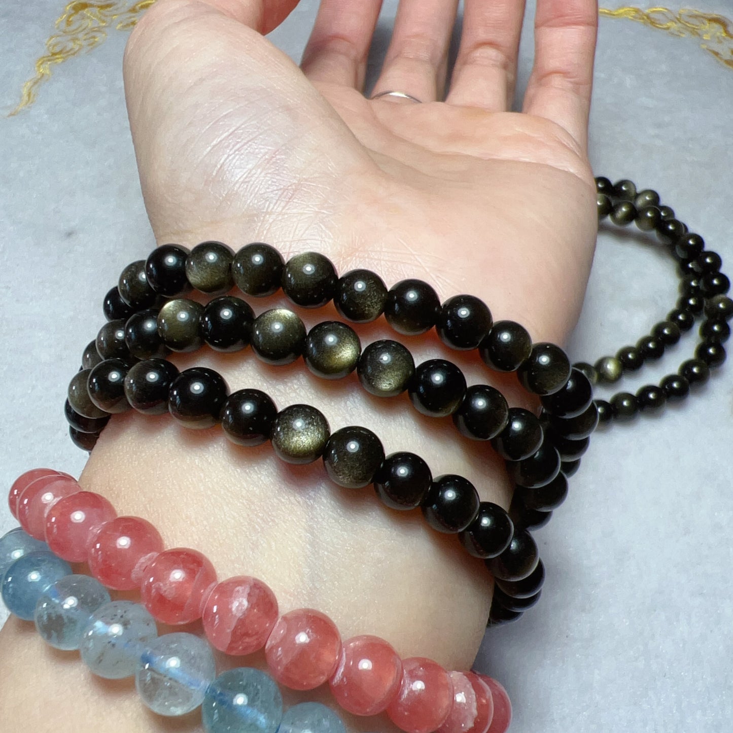 6Mm Top Grade Golden Sheen Obsidian Round Bead Bracelets For Diy Jewelry Project