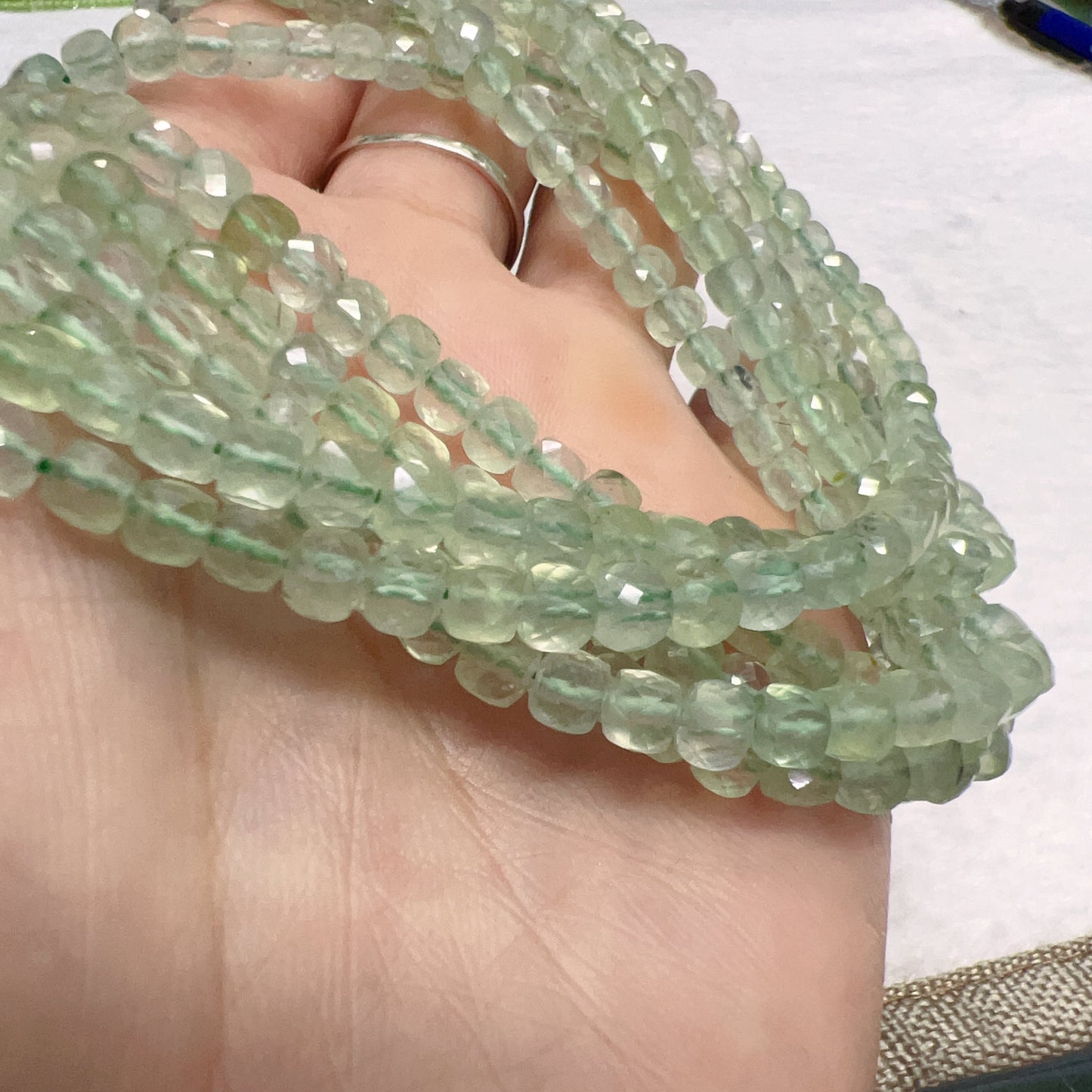 4X4Mm High-Quality Natural Prehnite Faceted Square Bead Strands For Diy Jewelry Project